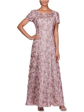 Alex Evenings Womens Sequined Rosette Dress